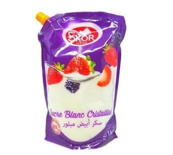 Sucre blanc cristallisé Skor – 1kg – avec verseur
